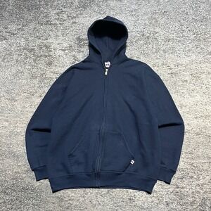 Vintage Russell Athletic Zip Up Hoodie Mens XL Navy Blue Made In USA Sweatshirt